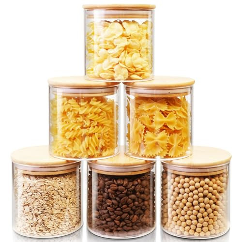 HomArtist Glass Jars with Bamboo Lids 27 FL OZ [Set of 6], Glass Canisters with Airtight Lids, Glass Food Storage Containers for Coffee, Sugar,Tea, Candies, Cookies,Best for Kitchen & Pantry | Amazon (US)