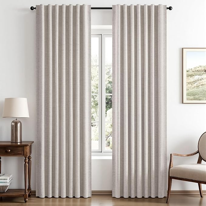 MIULEE 100% Blackout Linen Curtains for Bedroom 42 x 84 Inch Ivory 2 Panels | Amazon (US)