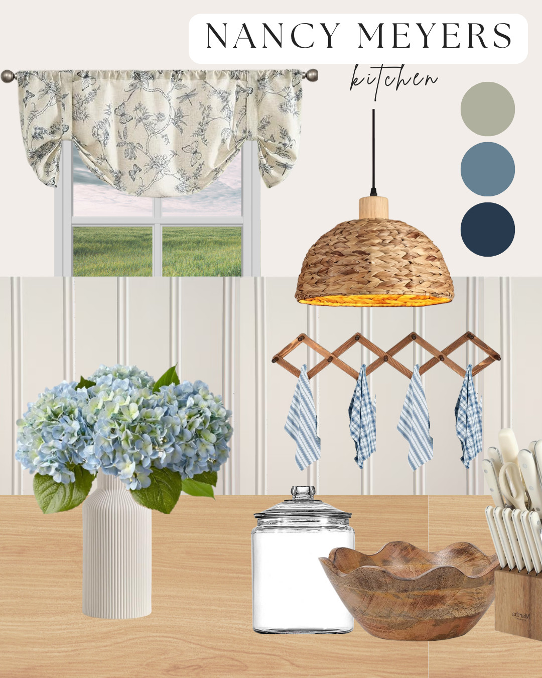 Nancy Meyers kitchen vibes — with cozy textures, soft blues, and timeless details you can actually live with. Think homemade meals, fresh flowers on the counter, and coffee in your favorite mug while the kids play.
Sharing the pieces that bring that calm, classic charm into our everyday kitchen.

✨ Tap to shop everything from the curtains to the wooden bowl.

#nancymeyerskitchen #ltkhome #cozykitchenstyle #blueandwhitehome #simpleliving #budgetfriendlydecor #kitchenvibes

 

 