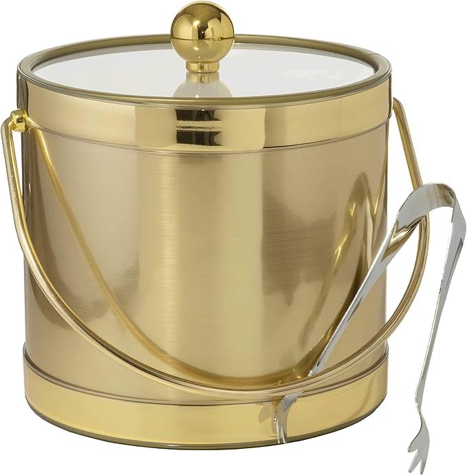 Hand Made In USA Brushed Gold Double Walled 3-Quart Insulated Ice Bucket With Ice Tongs (Metallic... | Amazon (US)