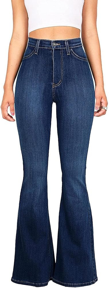 High Waisted Bell Bottom Jeans for Women Black Flare Retro Bootcut Stretch Wide Leg Denim Pants | Amazon (US)