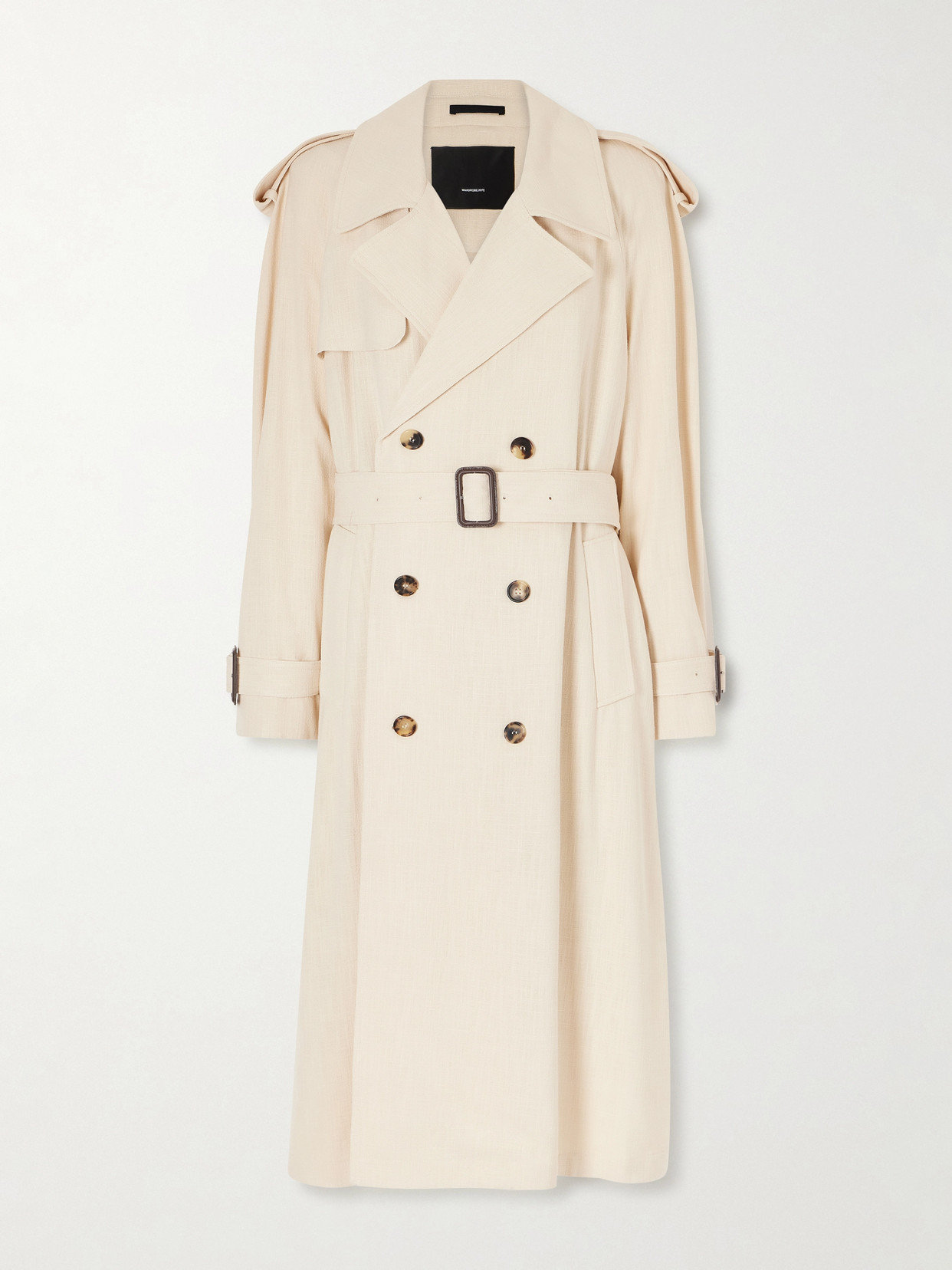 WARDROBE. NYC - Double-breasted Belted Technical Shell Trench Coat - Cream | NET-A-PORTER (US)