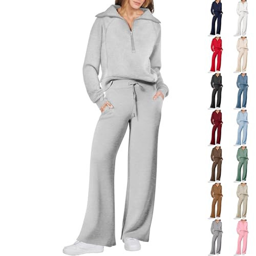 Sweat Set for Women Casual Comfy Sweatsuits Half Zip Sweatshirt 2 Piece Set Drawstring Flare Wide Leg Sweatpants Sets Athleisure Matching Sets Soft Cotton Lounge Sweat Suit Fall Teacher Outfits | Amazon (US)