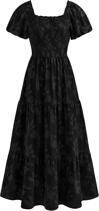 PRETTYGARDEN Women's 2026 Summer Boho Maxi Dresses Floral Short Sleeve Square Neck Smocked Flowy ... | Amazon (US)