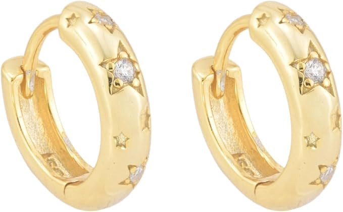 Star Hoop Zirconia Huggie Earrings For Women Girls Minimalist S925 Sterling Silver 18k Gold Plati... | Amazon (UK)