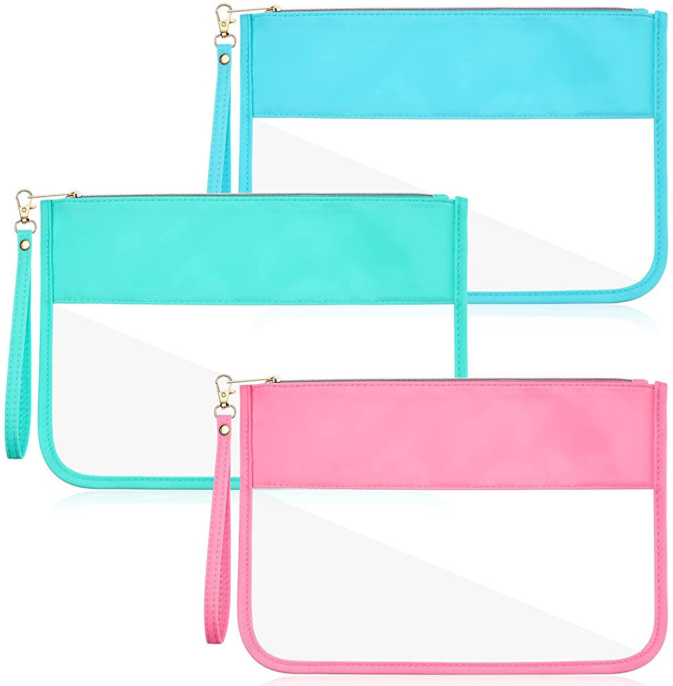 Sanwuta 3 Pcs Preppy Makeup Bag Clear Zipper Pouches for Travel Clear PVC Flat Pouch Nylon Clear ... | Amazon (US)