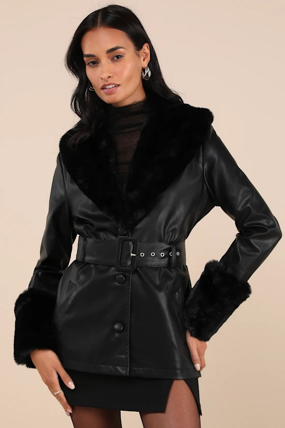Brooklyn Black Faux Fur Belted Short Coat | Lulus