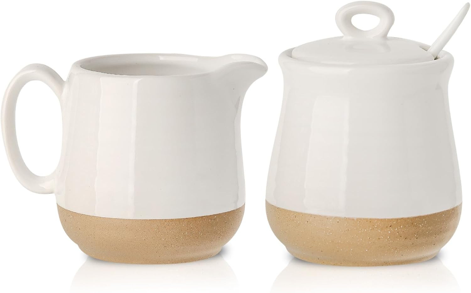 Hasense Ceramic Sugar and Creamer Set, Sugar Bowl with Lid and Spoon, Cream Pitcher, Cute Coffee Serving Set for Wedding Gift and Home Decor, Dishwasher Safe, White | Amazon (US)