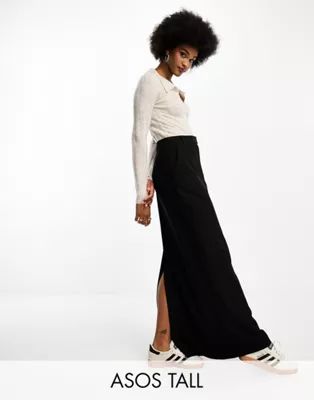 ASOS DESIGN Tall column maxi skirt with split in black | ASOS | ASOS (Global)