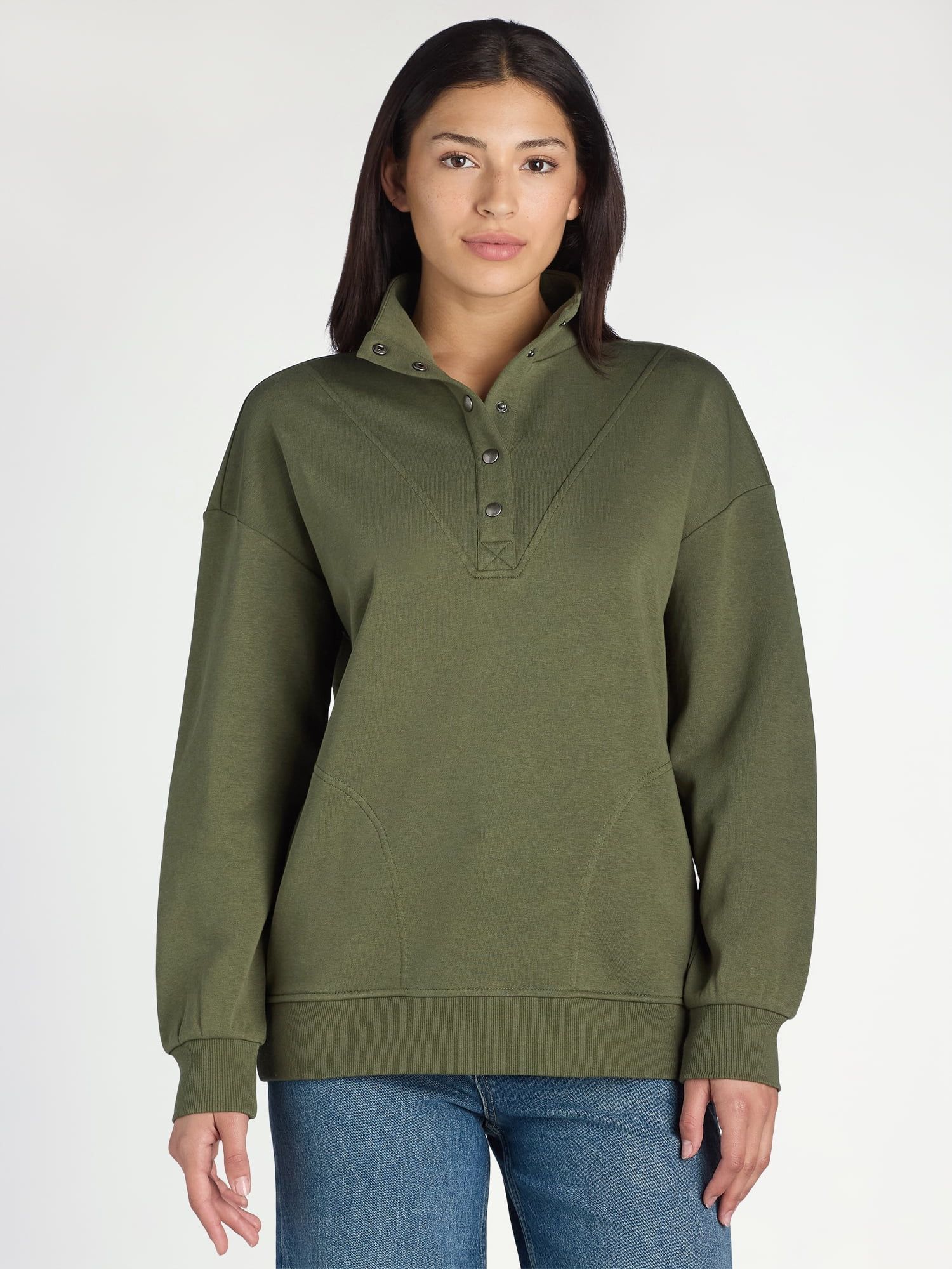 Time and Tru Women's Mock Neck Henley Pullover Sweatshirt, Sizes XS-XXXL | Walmart (US)