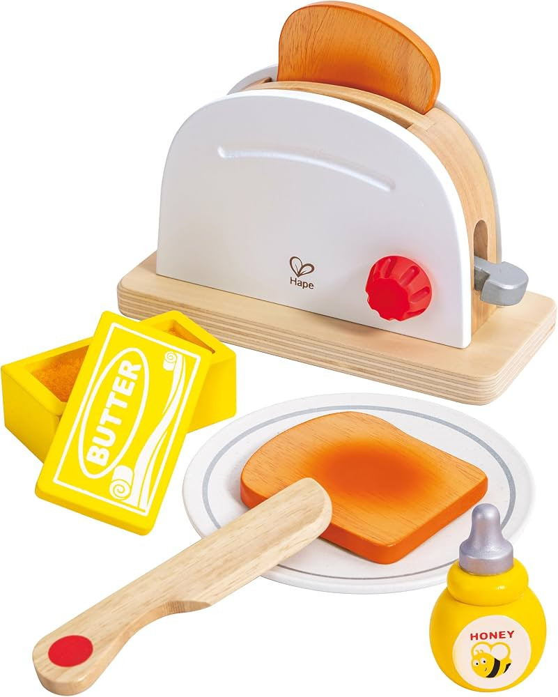 Hape White Wooden Pop-Up Toaster Set Pretend Play Breakfast Accessories for Preschoolers | Amazon (US)
