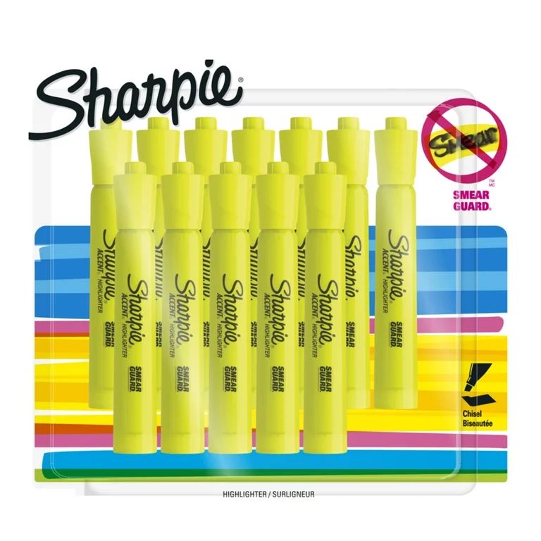 Sharpie Tank Style Highlighters, Chisel Tip, Fluorescent Yellow, 12 Count | Walmart (US)