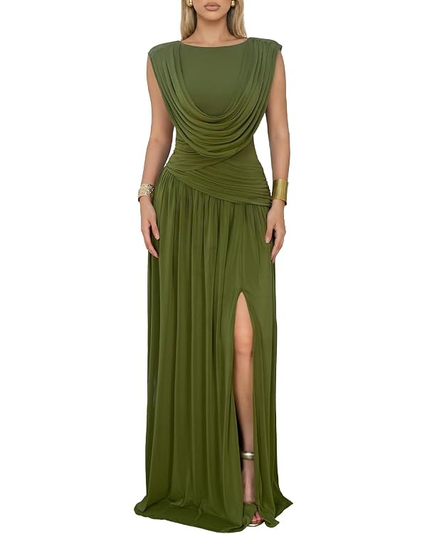 Athena Women's Convertible Cowl Neck Sleeveless Slit Maxi Dress | Front or back styling, waist sh... | Amazon (US)