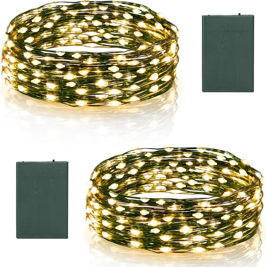 2 Pack Timer Fairy Lights Battery Operated, 16.4FT 50 LED Dark Green Wire Micro Starry Twinkle Li... | Amazon (US)