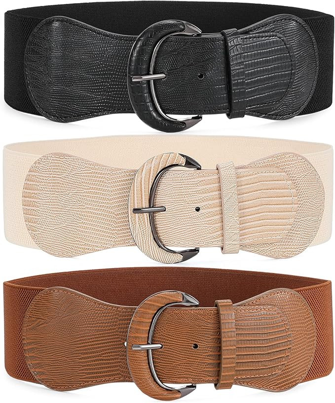 4 Pack Women Wide Elastic Waist Belt Vintage Stretchy Belt Waistband for Ladies Dresses by WHIPPY | Amazon (US)