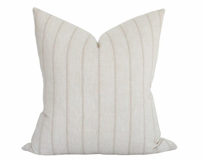 Beige Plaid Linen Throw Pillow Cover, Nude Throw Pillow, Farmhouse Pillow, Plaid Pillow, Linen Pi... | Etsy (US)