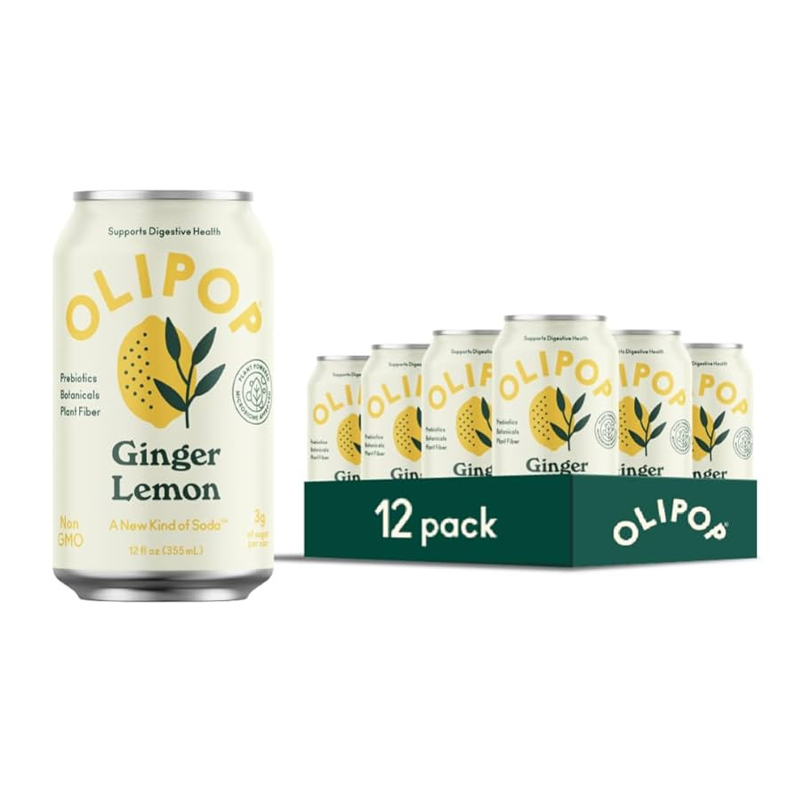 OLIPOP Prebiotic Soda Pop, Ginger Lemon, A New Kind of Soda Packed with Prebiotics, Fiber, and Bo... | Amazon (US)