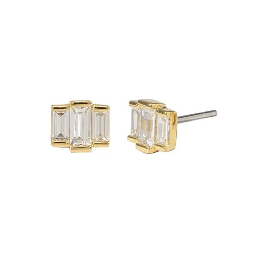 Amazon Essentials Rhodium or Yellow 23K Gold Plated Brass Cluster Baguette Earrings | Amazon (US)