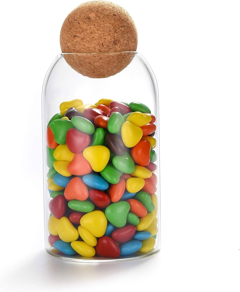 750ML/25Oz round cork glass bottle sealed jar nut storage jar coffee bean jar round transparent | Amazon (US)