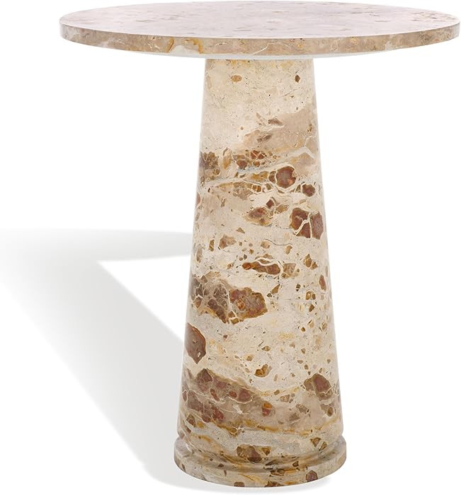 SAFAVIEH Couture Collection Valentia Beige Tall Marble Round Top Accent Table, Ideal for Living R... | Amazon (US)