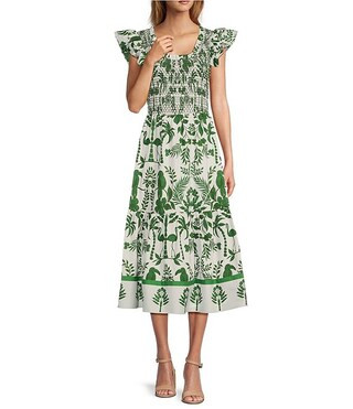 Sugarlips Printed Scoop Neck Double Ruffle Short Sleeve Smocked Midi Dress | Dillard's | Dillard's