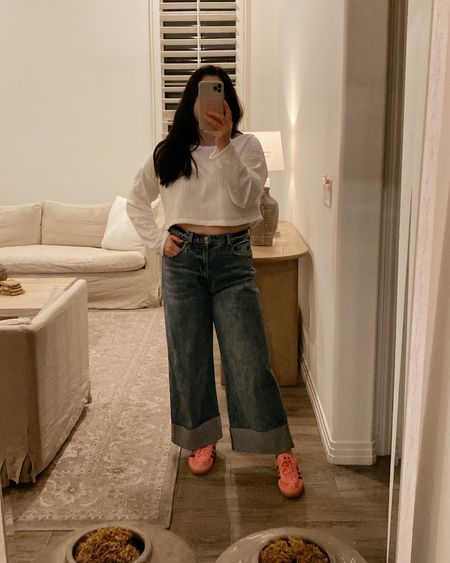 new fave AFFORDABLE denim!!!! Loving the cuffed trend right now 👖 UNDER $100 made SO well. It’s a 90s wide leg cropped denim a perfect blend of retro and modern, very comfortable, made with cotton, medium wash style. I’ll be rewearing these all year! 

#LTKmidsize #LTKSpringSale #LTKSeasonal