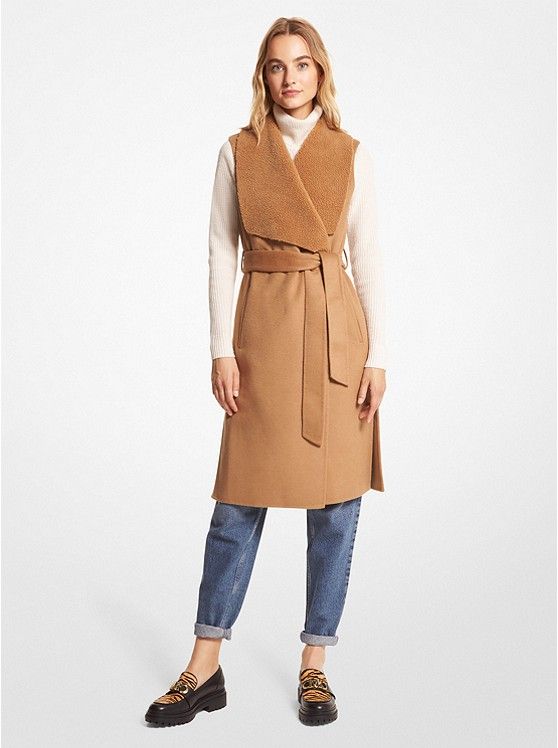 Wool Blend and Sherpa Wrap Vest | Michael Kors US