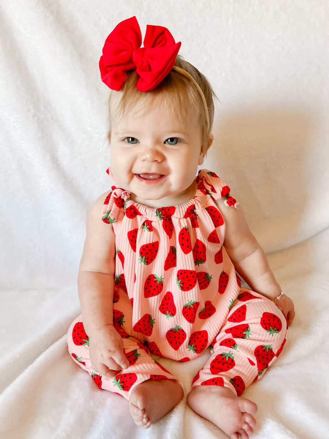 Baby girl, strawberry jumpsuit romper, ready to ship, spring outfit, summer outfit, multiple seas... | Etsy (US)