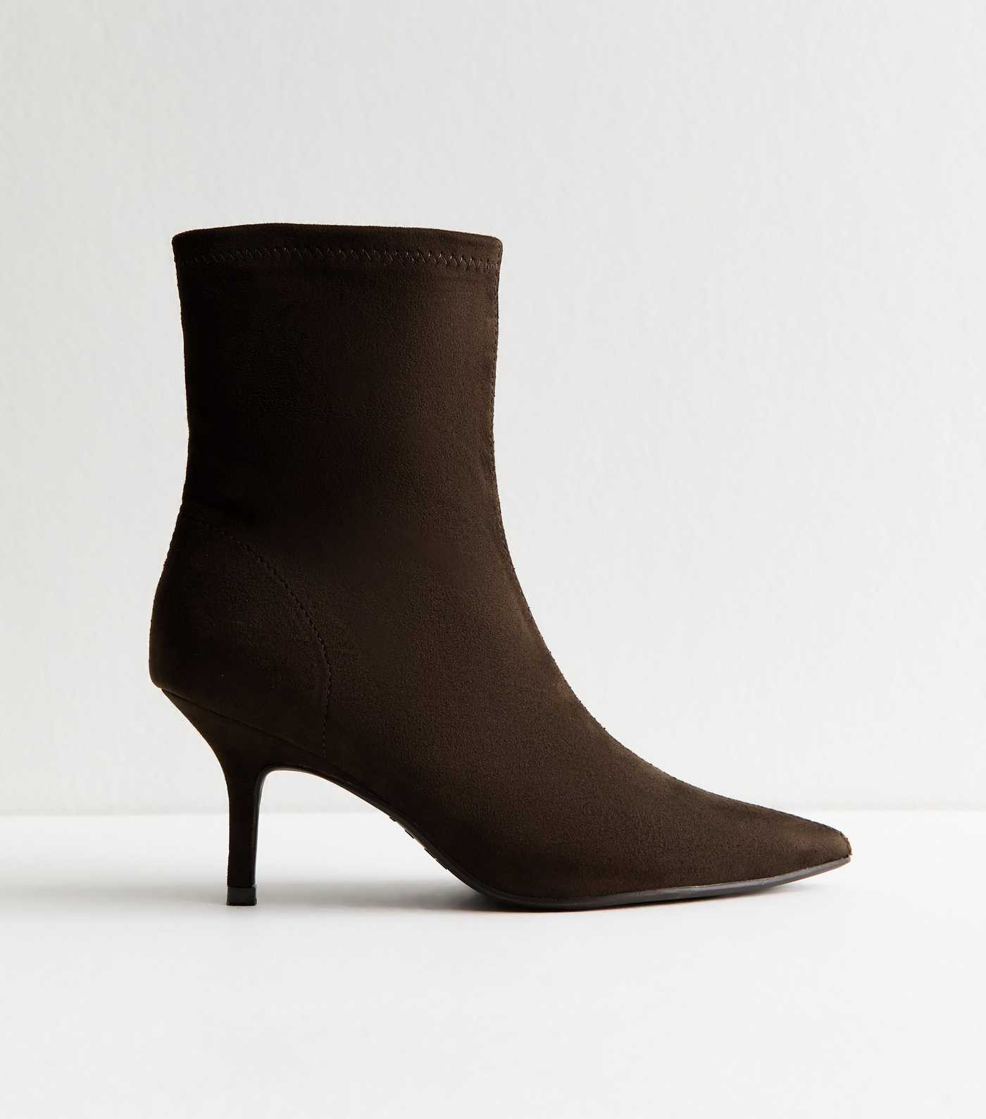 Brown Faux Suede Pointed Toe Sock Ankle Boots | New Look | New Look (UK)