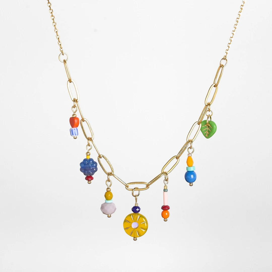 Colorful Statement Necklace, Colorful Charm Necklace, Layering Necklace, Handmade Jewelry, Handma... | Etsy (US)