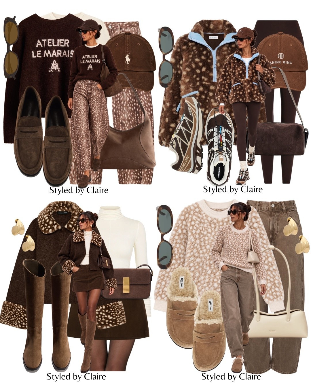 THE BAMBI EDIT🍂
Tags: Teddy fleece leggings Salomon xt6 knit jumper brown jeans barrel shearling mules dune fur collar Zara cardigan suede knee high boots H&M jumper loafers cap fashion cool girl inspo outfit ideas capsule wardrobe trending viral print