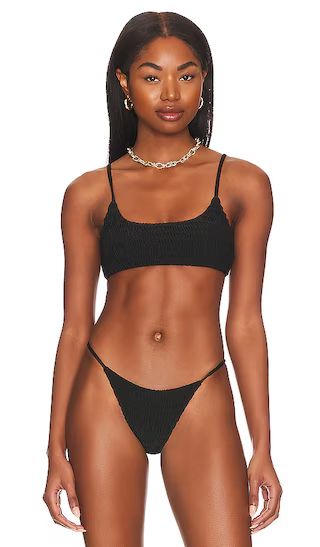 Olivia Smocked Bikini Top in Black | Revolve Clothing (Global)