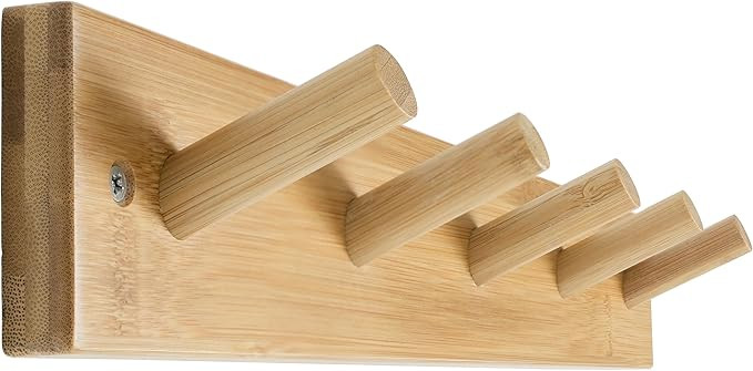 SKOLOO Wooden Wall Mounted Coat Rack,16'' Hole to Hole, 5 Pegs Bamboo Wall Hook for Hanging Cloth... | Amazon (US)
