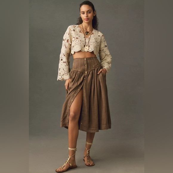 NWT By Anthropologie Pleated Yoke-Waist Midi Skirt | Poshmark