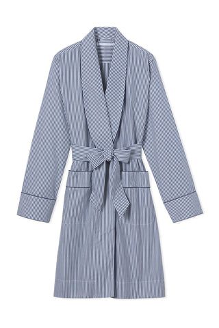 Poplin Robe in Navy Stripe | LAKE Pajamas