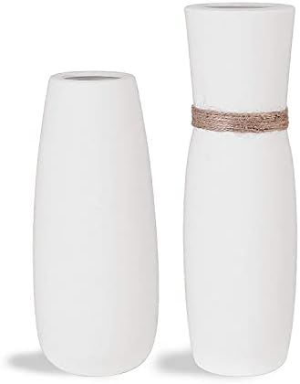 White Ceramic Vases 2 Set with Unique Rope Design, Modern Flower Vase for Home Décor Office Deco... | Amazon (CA)