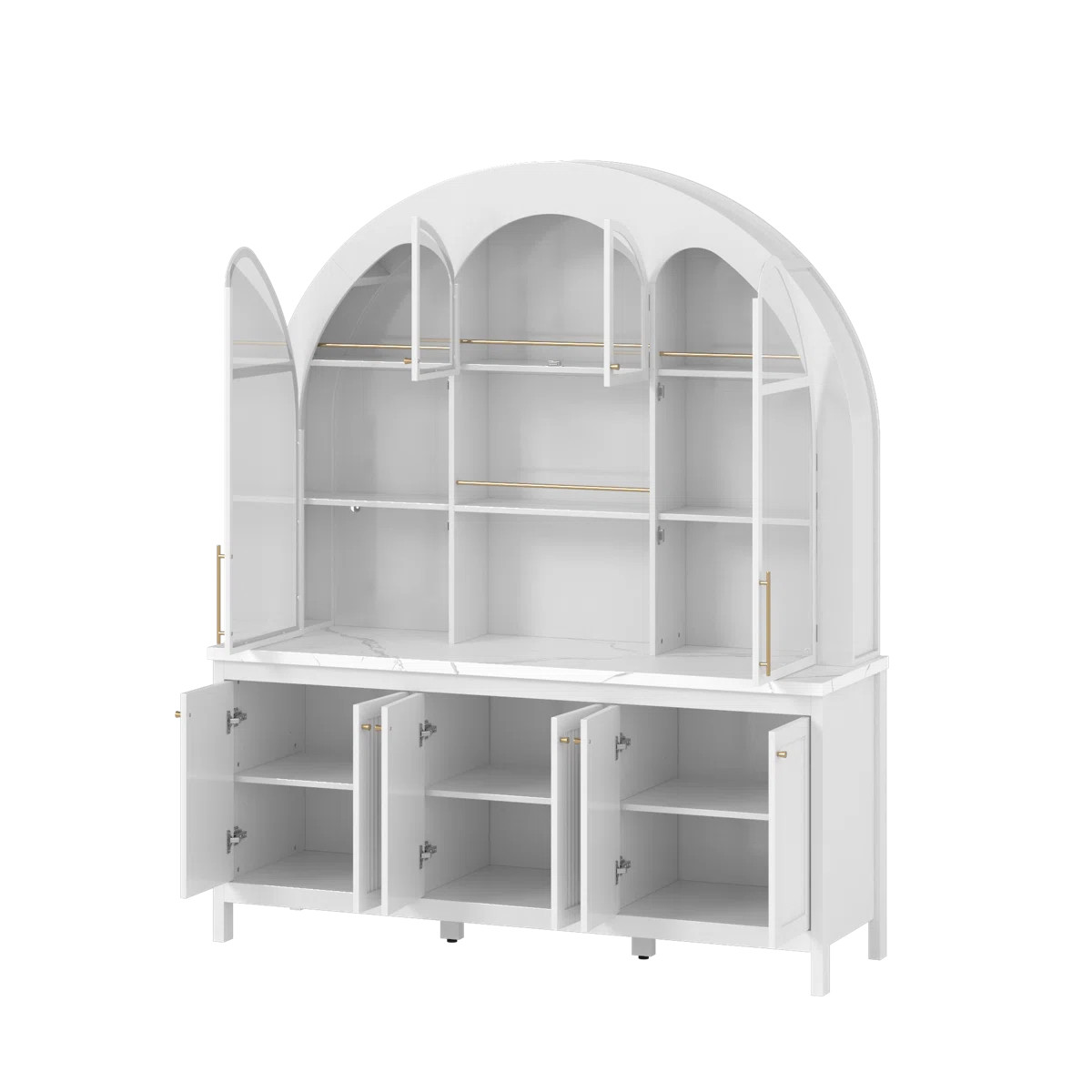 Large Glass Wine Cabinet With Arched Design, Bluetooth LED Lights | Wayfair North America