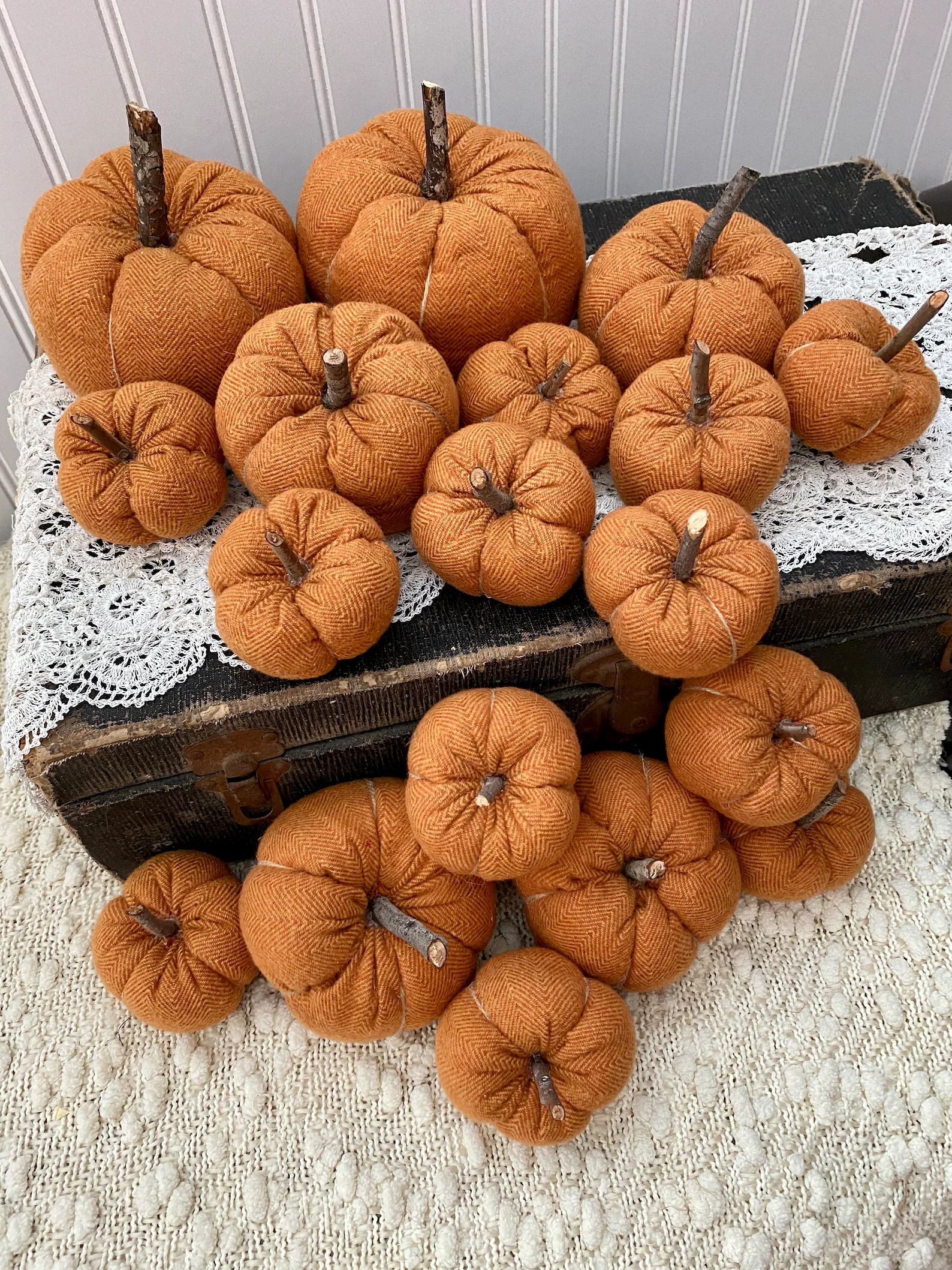 Multiple Orange Herringbone Flannel Fabric Pumpkins handmade - Etsy | Etsy (US)