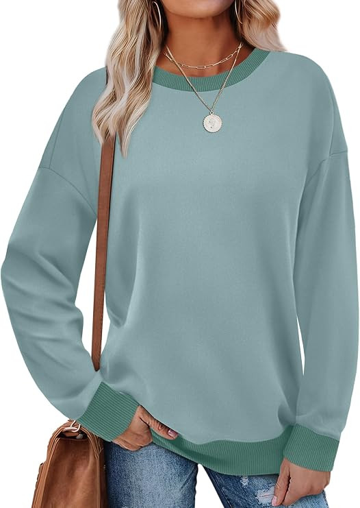 Saloogoe Sweatshirts for Women Crewneck Long Sleeve Loose Fit Tops Color Block Ribbed Trim Fashio... | Amazon (US)