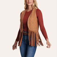 Rock & Roll Denim Women's Camel Studded Fringe Vest | Cavender's