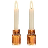 Hewory Glass Candlestick Holders Bulk, 2PCS Amber Taper Candle Holders | Amazon (US)