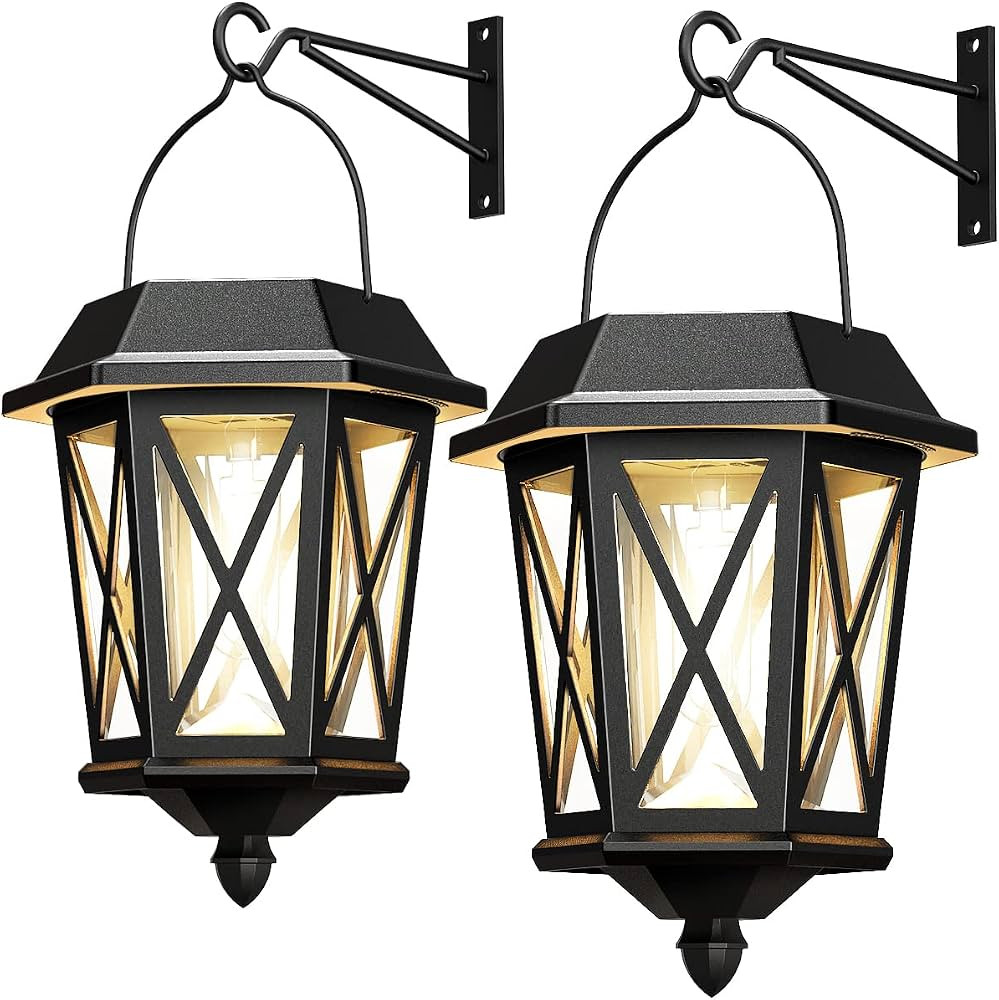 Solar Wall Lantern Lights 2 Pack,Outdoor Hanging Solar Lights Decoration,Anti-Rust & Waterproof S... | Amazon (US)