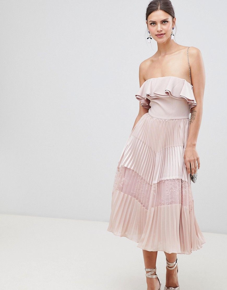 True Decadence Sleeveless Dress With Ruffle Trim And Lace Insert Pleated Skirt - Pink | ASOS US