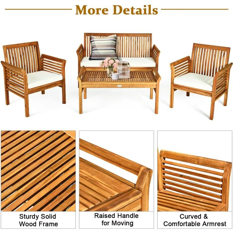 Costway 4 PCS Outdoor Acacia Wood Sofa Furniture Set Cushioned Chair Coffee Table Garden | Walmart (US)