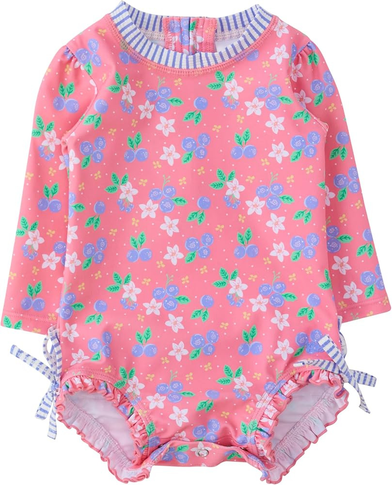 RuffleButts Baby Girls UPF 50+ Sun Protection Floral Printed Long Sleeve One Piece Rash Guard Swi... | Amazon (US)