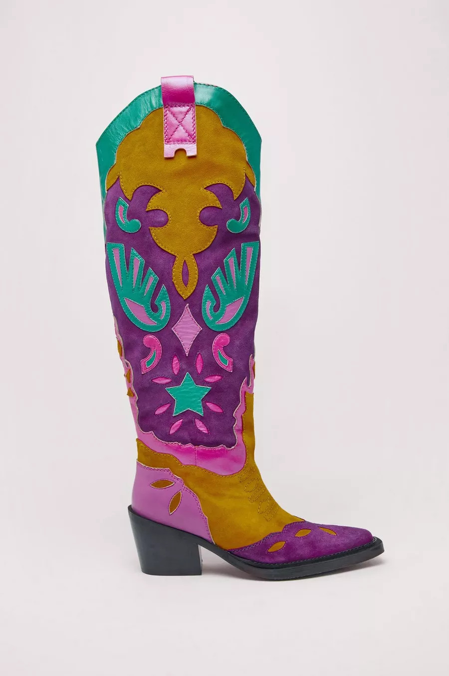 Leather And Suede Color Block Western Boot | Nasty Gal (US)