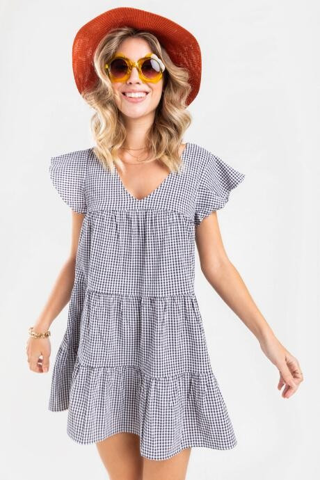 Julia Gingham Babydoll Dress - Black | Francesca’s Collections