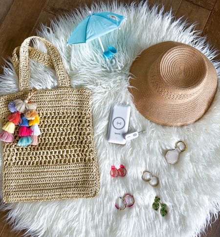 ☀️Beach vacay must haves!
1. Straw bag- lays flat making it great for packing
2. Pom Pom keychain- cute to jazz up bag
3. Cell phone umbrella- blocks out sun so you can always see your screen
4. Straw hat- protect your skin
5. Portable charging bank- charges 3 items at the same time. I charge my phone, iPad and watch
6. Wireless headphone converter- allows you to use your headphones on the plane.
7. Hat clip- allows you to attach your hat to your purse or carry on.
8. Statement earrings

#travel #travelmusthaves #beachvacay #travelneeds #travelaccessories #strawbags #portablechargingbanks #airplane #airtravel 

#LTKitbag #LTKtravel #LTKFestival