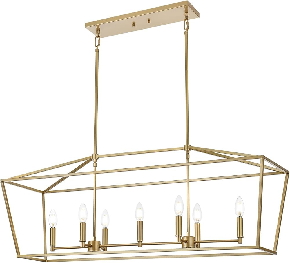 MELUCEE 7-Light Farmhouse Chandelier Gold Linear Kitchen Island Lighting Modern Candle-Style Dini... | Amazon (US)