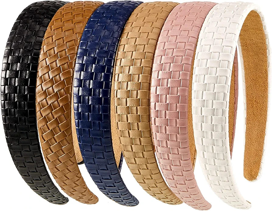 MTLEE 6 Pieces Leather Headbands for Women Wide Knotted Headband for Women Padded Checked Womens Headbands (Black, Brown, Blue, White, Pink, Coffee) | Amazon (US)